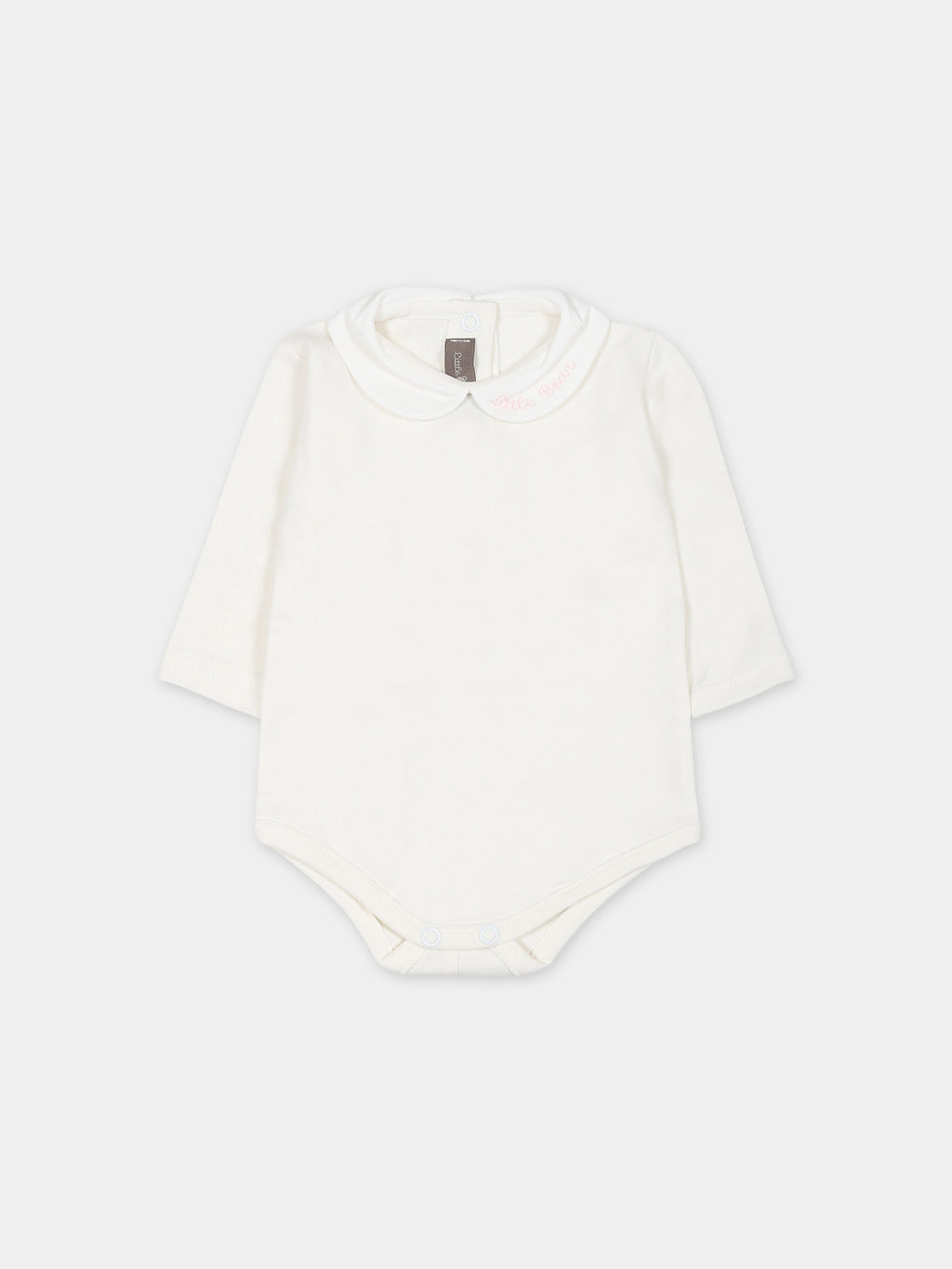 White body for baby girl with embroidered pink logo